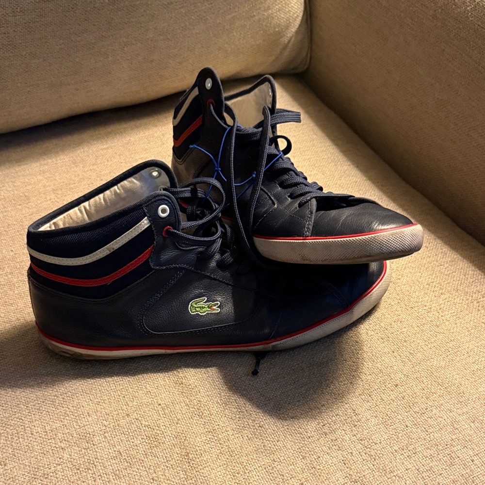 * LACOSTE * sport camous mid top leather navy white red, size 12